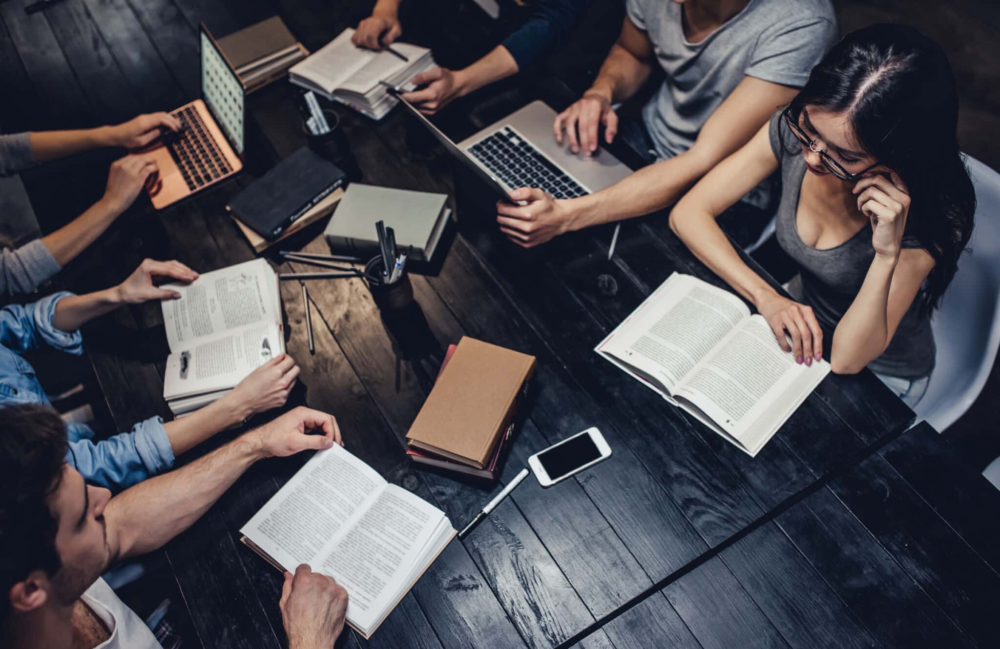 Students in library.