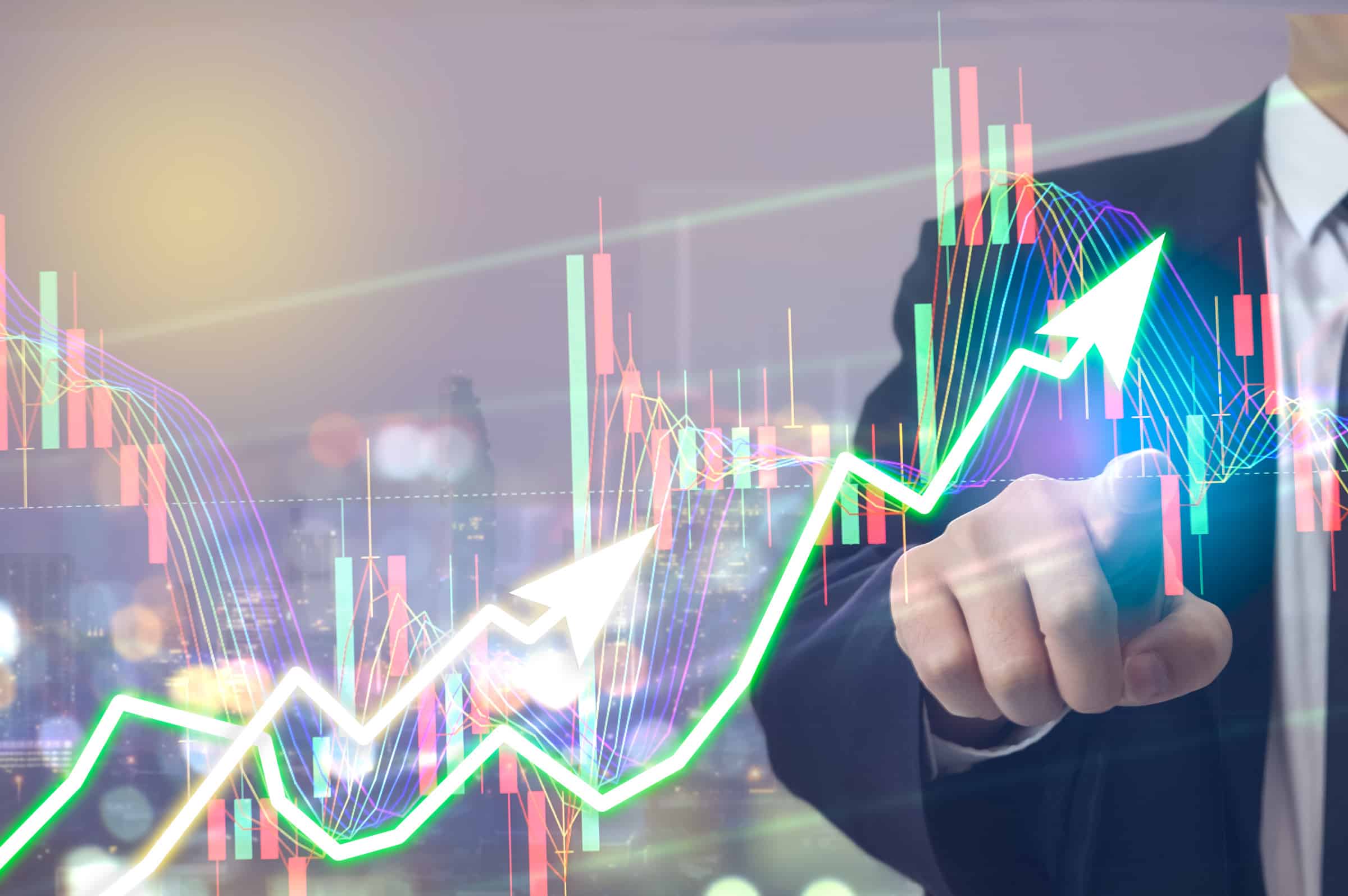 showing the Trading graph over the Abstract blurred photo, Business graph and trade monitor of Investment Futures market, app interface is to trade stocks, currencies. stock broker tool.